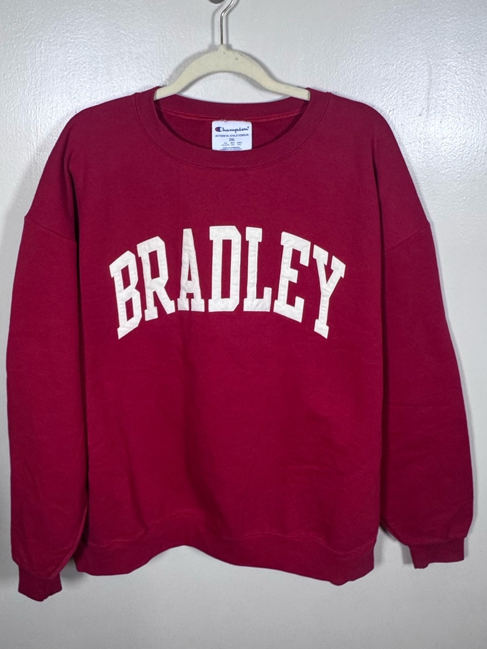 Champion Bradley University Embroidered Letters Red College Sweatshirt Size 2XL